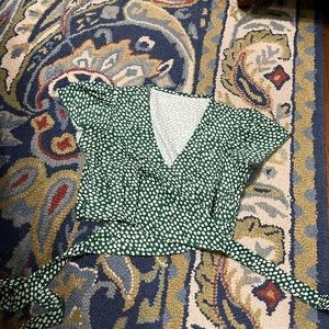 Green floral crop top, tie in the front